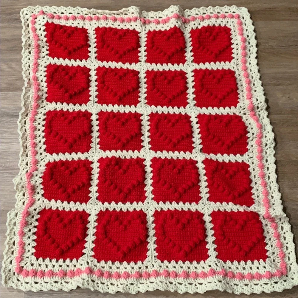 Cozy Red, Pink & Cream Heart Blanket